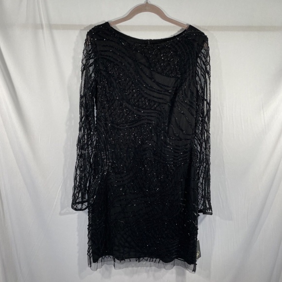 NWT Adrianna Papell [ 12 ]‎ Sequin Beaded Long Sleeve Dress in Black - Picture 7 of 12